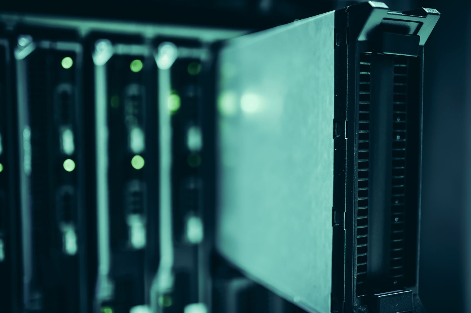 Close-up of a data center server rack representing Amazon custom AI chip infrastructure